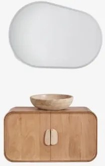 Conjunto De Móvel De Casa De Banho Suspenso 95x45 Cm Em Madeira De Manga E Pedra Natural Kivalina Travertino - Madeira De Mangueira & - Sklum
