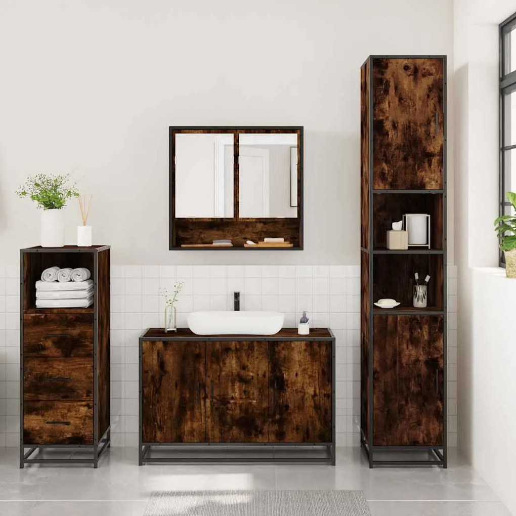 3 pcs conjunto de móveis WC madeira processada carvalho fumado