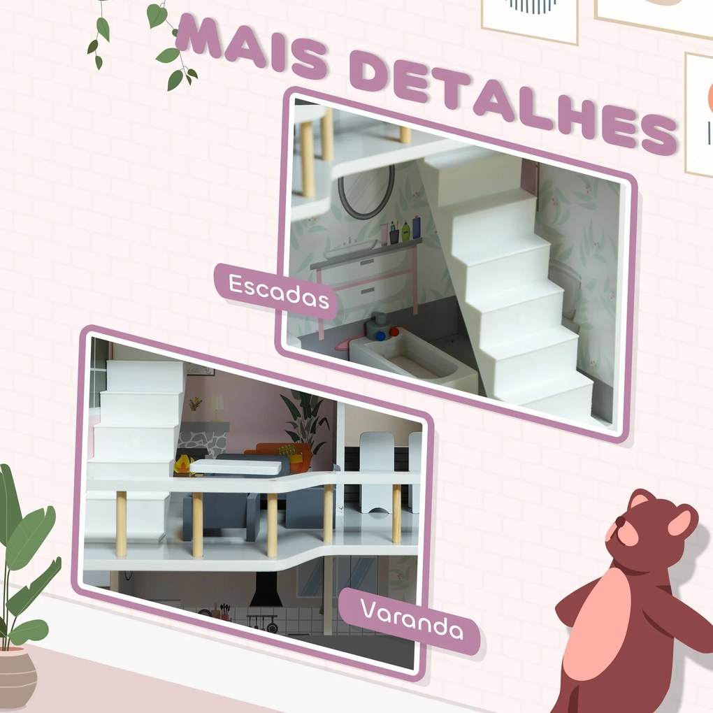 AIYAPLAY Casa de Bonecas com Móveis e Acessórios Casa de Bonecas de Ma