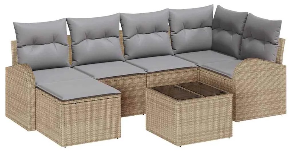 Conjunto de Sofá de Jardim de 7 Peças com Almofadas Preto Poliratan