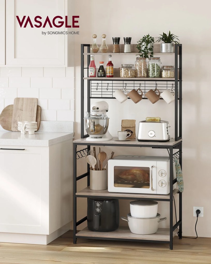 Estante de cozinha 40 x 80 x 170 cm com tomadas Greige-preto