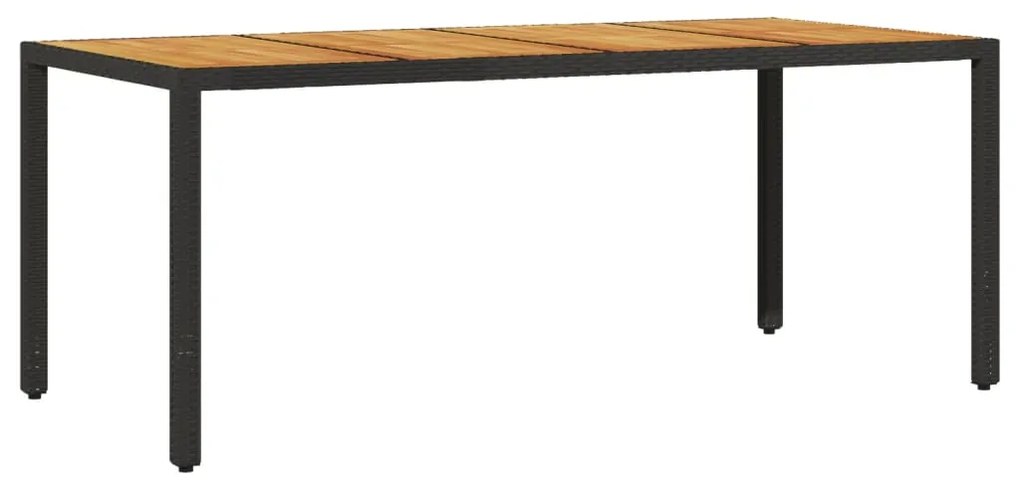 Mesa de jardim com tampo de madeira de acácia vime PE preto