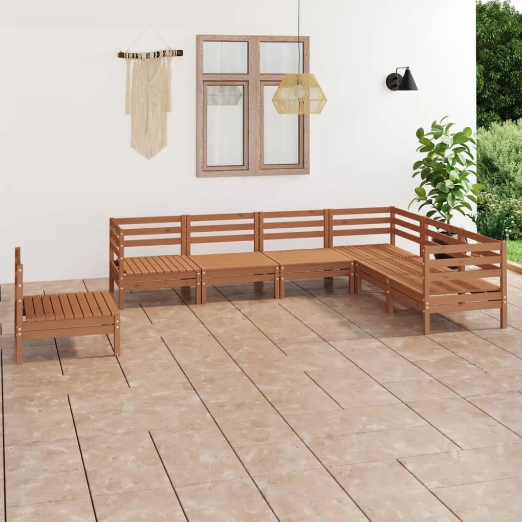 vidaXL 7 pcs conjunto lounge de jardim pinho maciço castanho mel