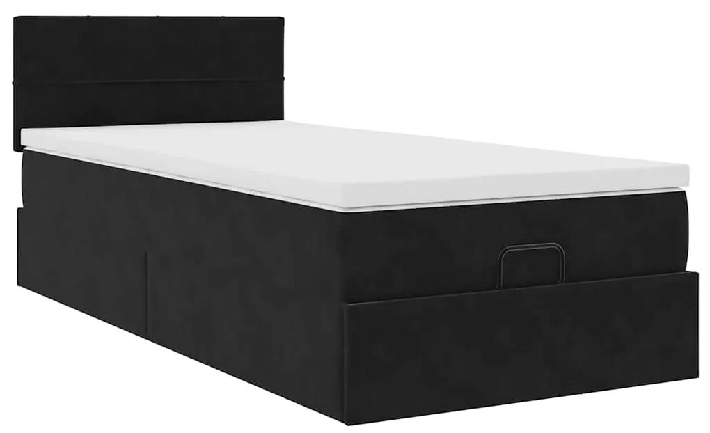 Estrutura de cama otomana com colchão preto 80x200cm veludo