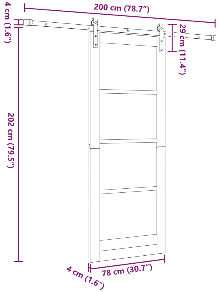 Porta Deslizante com Kit de Componentes Branca 78x202 cm Madeira Sólid