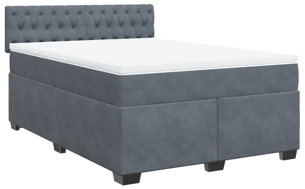 Cama com molas/colchão 140x190 cm veludo cinzento-escuro