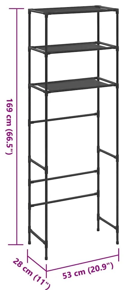 Estante com 3 prateleiras p/ casa de banho 53x28x169 cm preto