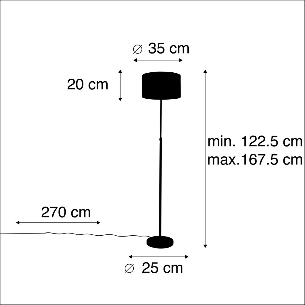 Candeeiro de pé preto com cúpula em veludo castanho com dourado 35 cm - Parte Country / Rústico