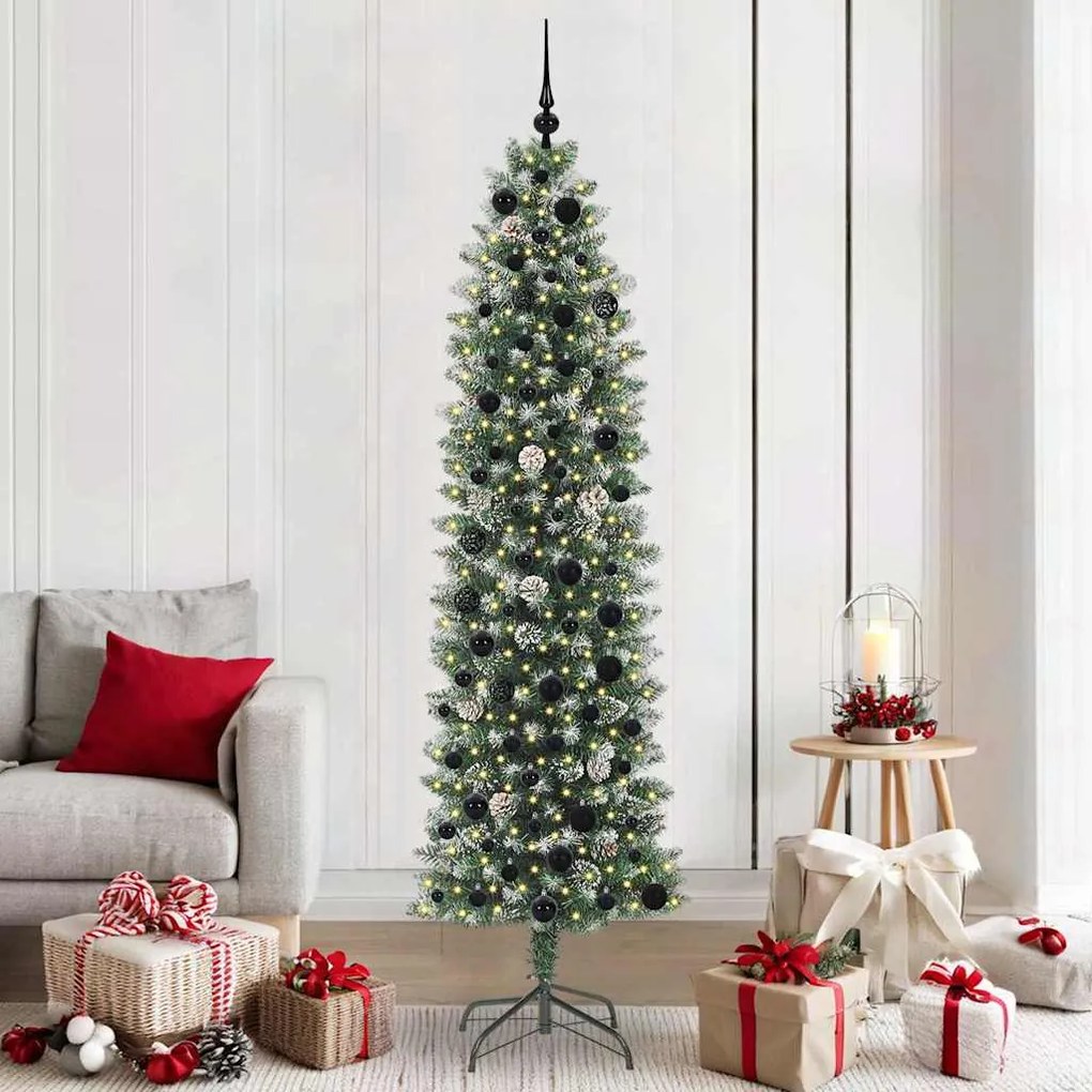 vidaXL Árvore Slim de Natal Artificial Verde e Branco 210 cm