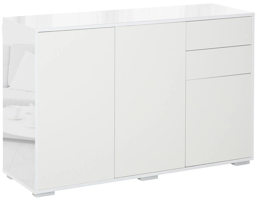 HOMCOM Aparador de Sala de Estar com 3 Portas 2 Gavetas e Prateleira Interior Ajustável para Cozinha Dormitório 117x36x74cm Branco | Aosom Portugal