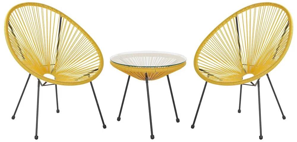 Conjunto de duas cadeiras e mesa em rattan amarelo ACAPULCO II Beliani