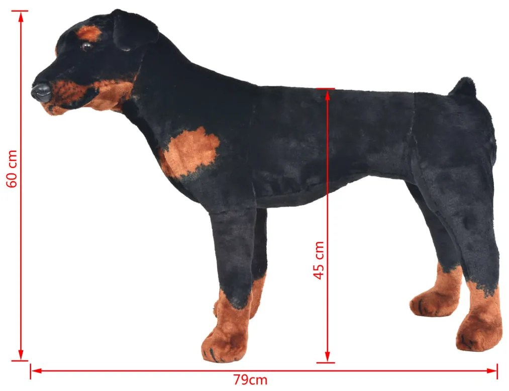 Brinquedo de montar cão rottweiler peluche preto e castanho XXL