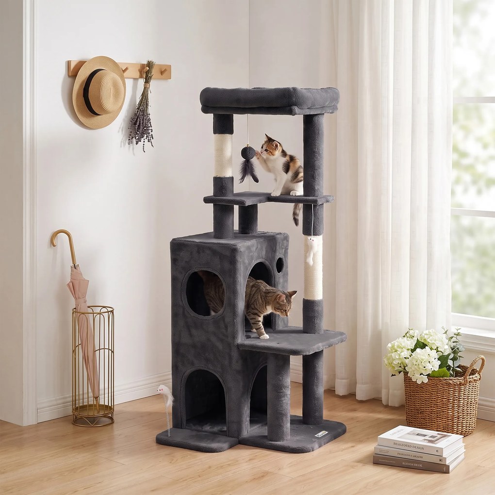 Árvore para Gatos, 59 x 55 x 132 cm, Estrutura de 4 Níveis, Cinzento-Escuro