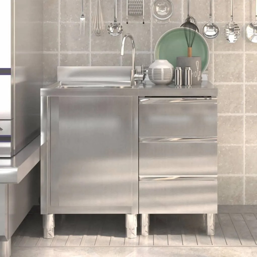 vidaXL Armários de cozinha comerciais 2 pcs aço inoxidável