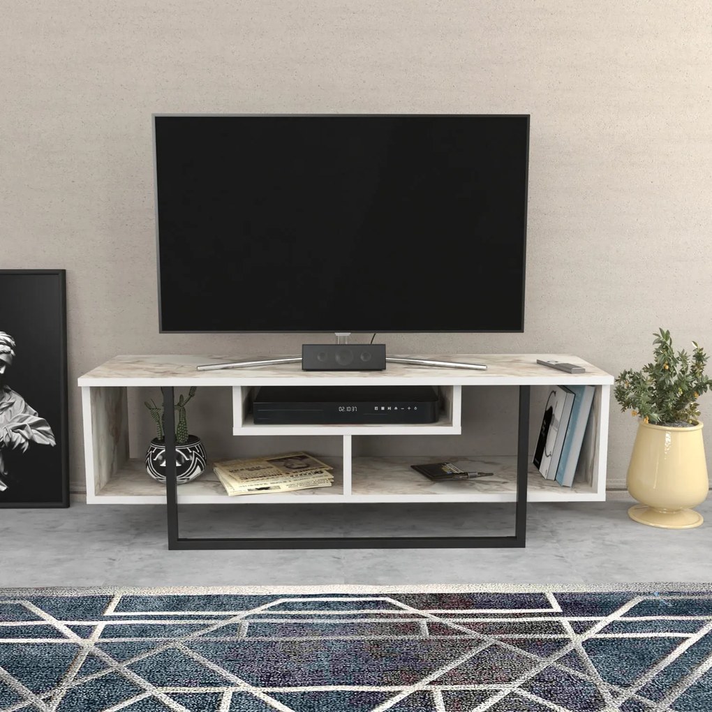 Móvel TV Asal – Branco/Preto – 120x35,2x40,2 cm