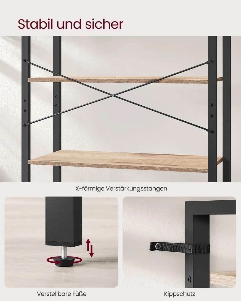 Estante 6 níveis 30 x 80 x 186 cm em design industrial Castanho-camelo-preto