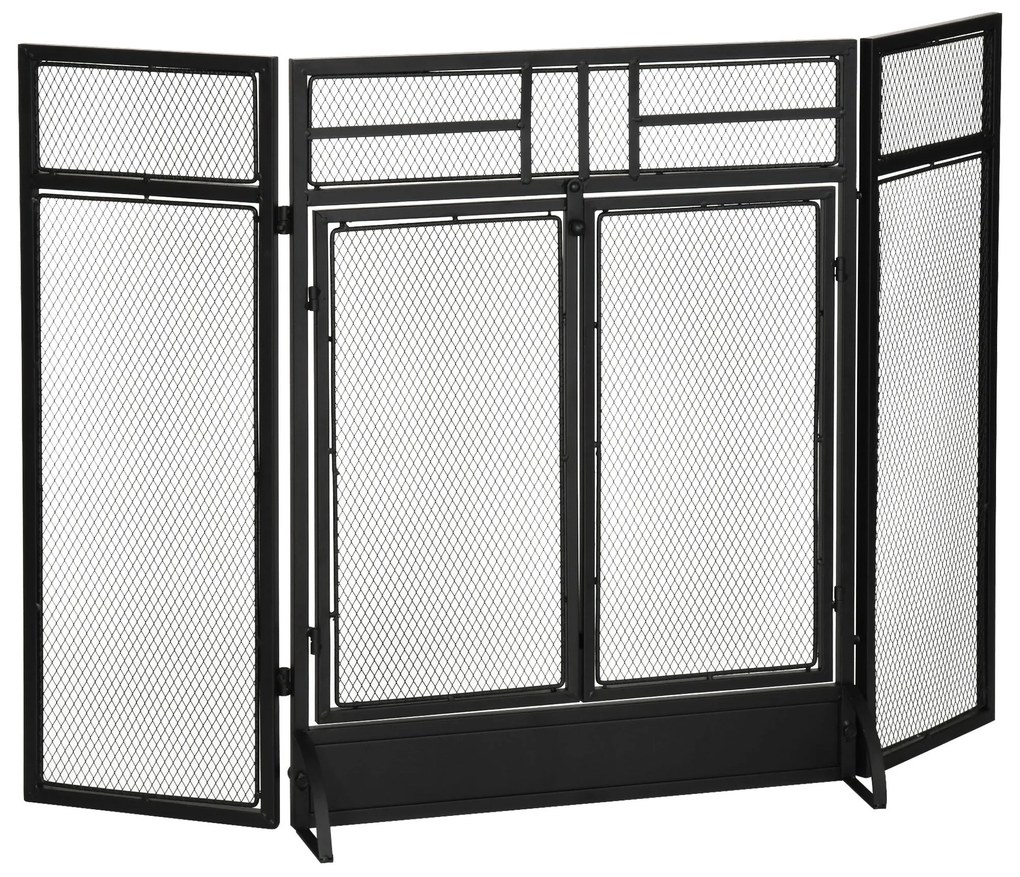 Frente de Lareira Dobrável Frente para Lareira com 3 Painéis com Porta
