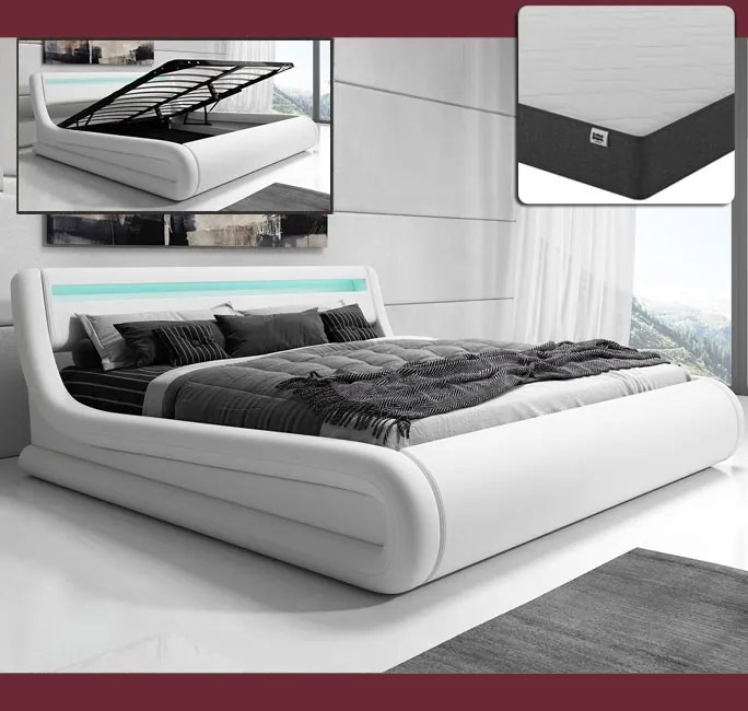 Cama Hidráulica com Arrumação "Riana" - 160x200 cm - Branco - Polipele