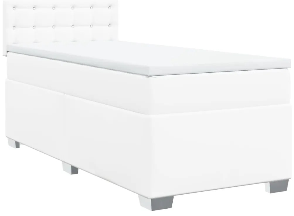 Cama com molas/colchão 100x200 cm couro artificial branco