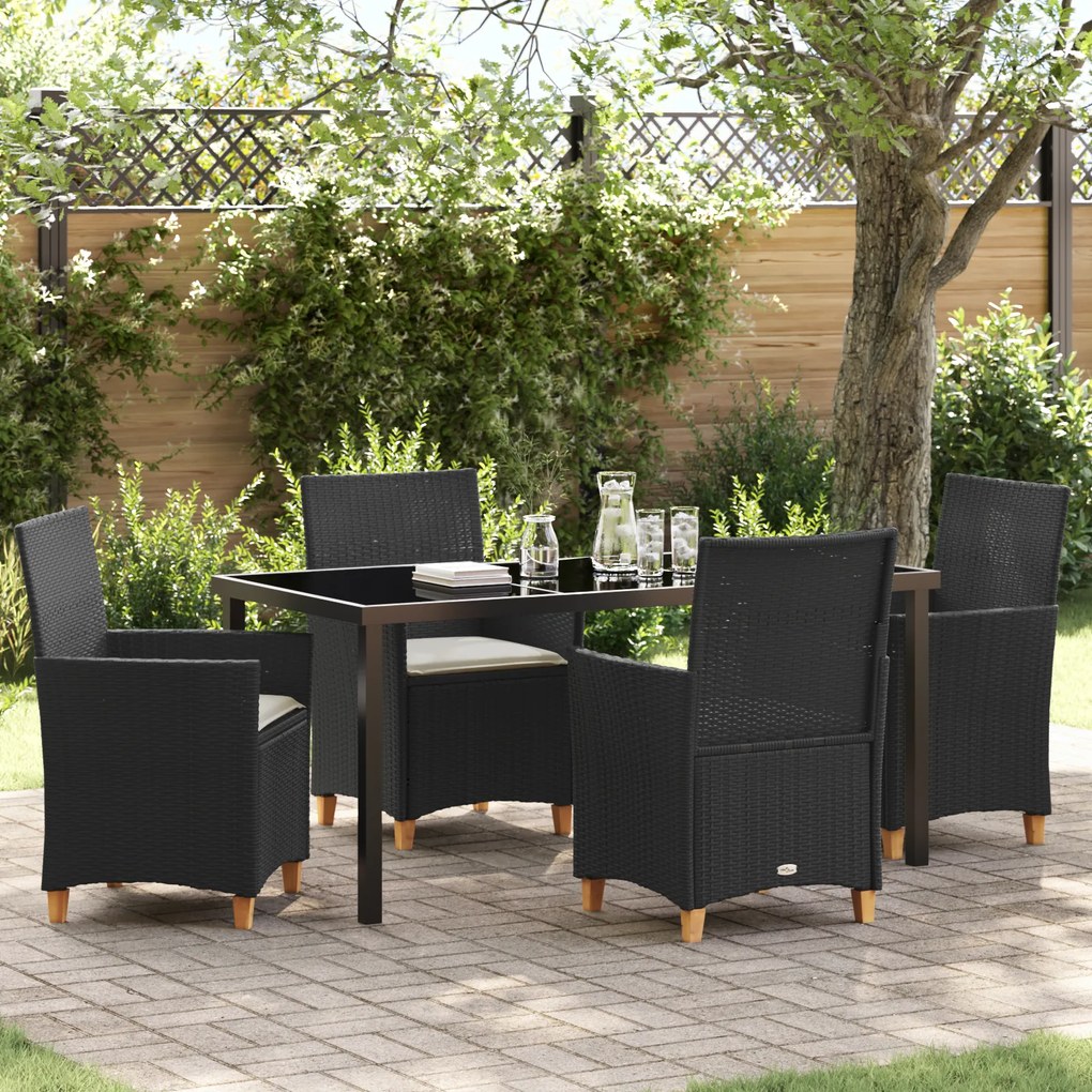 vidaXL Conjunto de Jantar de Jardim 5 peças com Almofadas Preto Vime PE