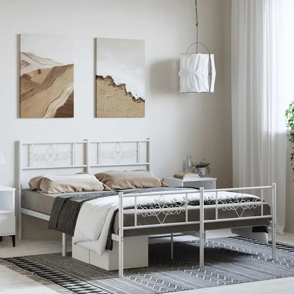 Estrutura de cama com cabeceira e pés 135x190 cm metal branco