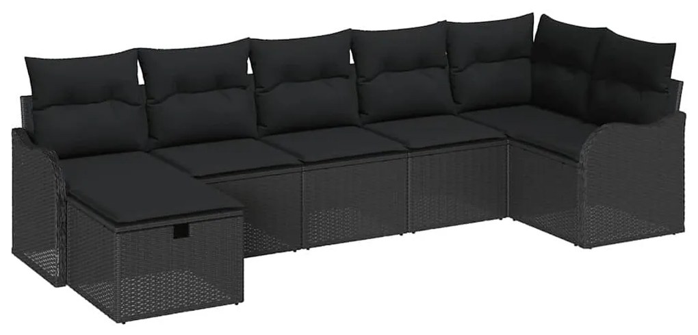 Conjunto de Sofá de Jardim vidaXL 7 Peças com Almofadas Preto Rattan S