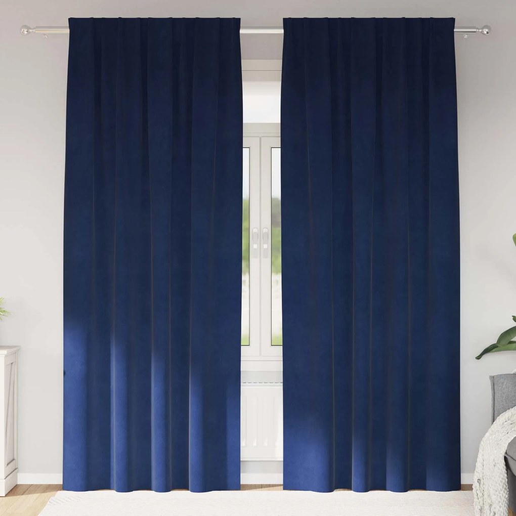 vidaXL Cortinas opacas 2 pcs Azul Escuro 140 x 225 cm Veludo