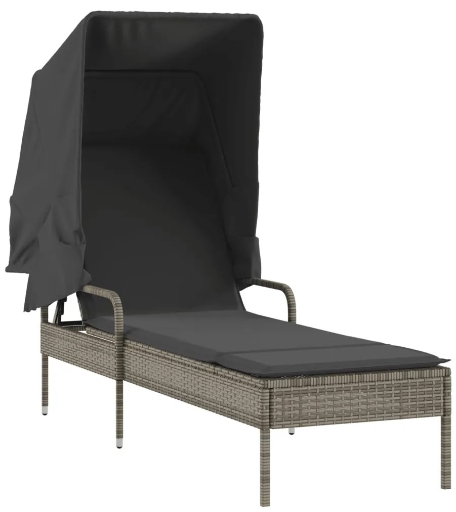 Espreguiçadeira com toldo e mesa vime PE cinzento