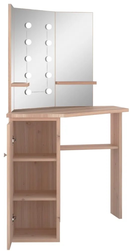 Toucador de canto com LED 111x54x141,5 cm carvalho