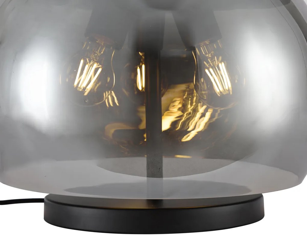 Candeeiro de Mesa Design Preto com Vidro Fumado 3-Luzes - Bino