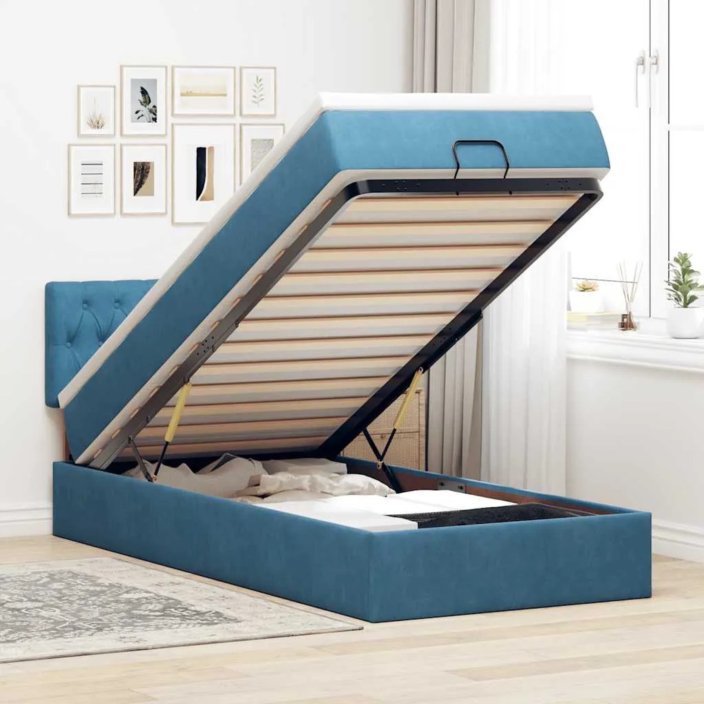 vidaXL Estrutura cama otomana colchão 80x200 cm veludo azul escuro