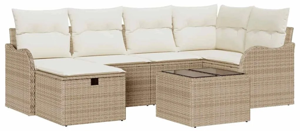 Conjunto de Sofá de Jardim de 7 Peças com Almofadas Bege Rattan Polipr