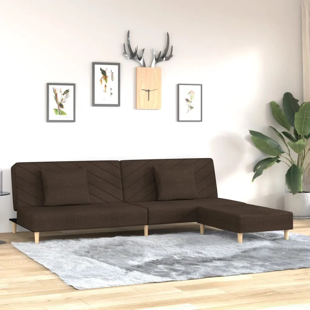 vidaXL Sofá-cama 2 lug. + 2 almofadas/apoio pés tecido castanho-escuro