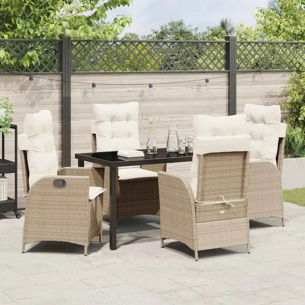 Conjunto de jantar de jardim com 5 peças e almofadas bege em rattan si