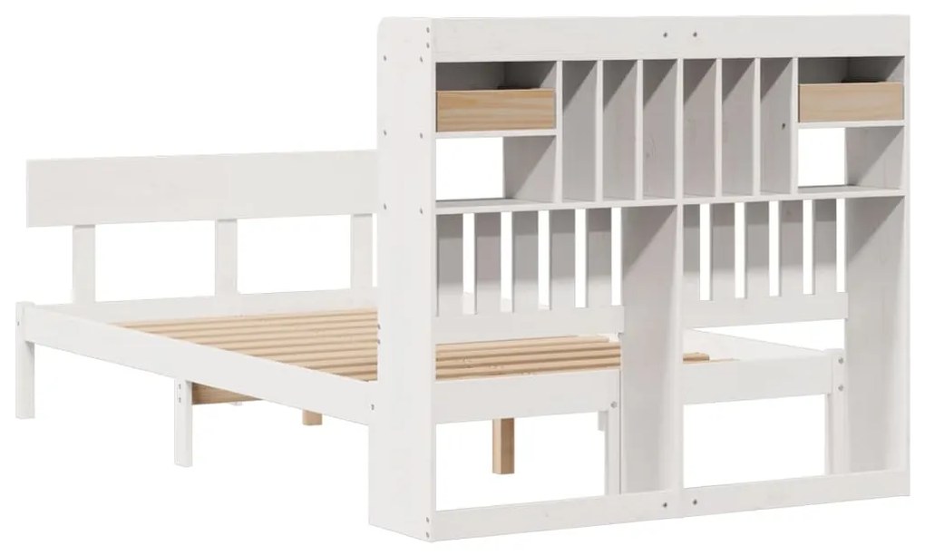 Cama com estante sem colchão 135x190 cm pinho maciço branco
