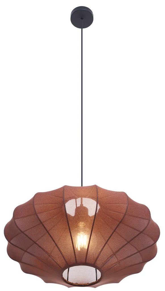 Candeeiro suspenso Japandi castanho com abajur de tecido 50cm - Plu Design