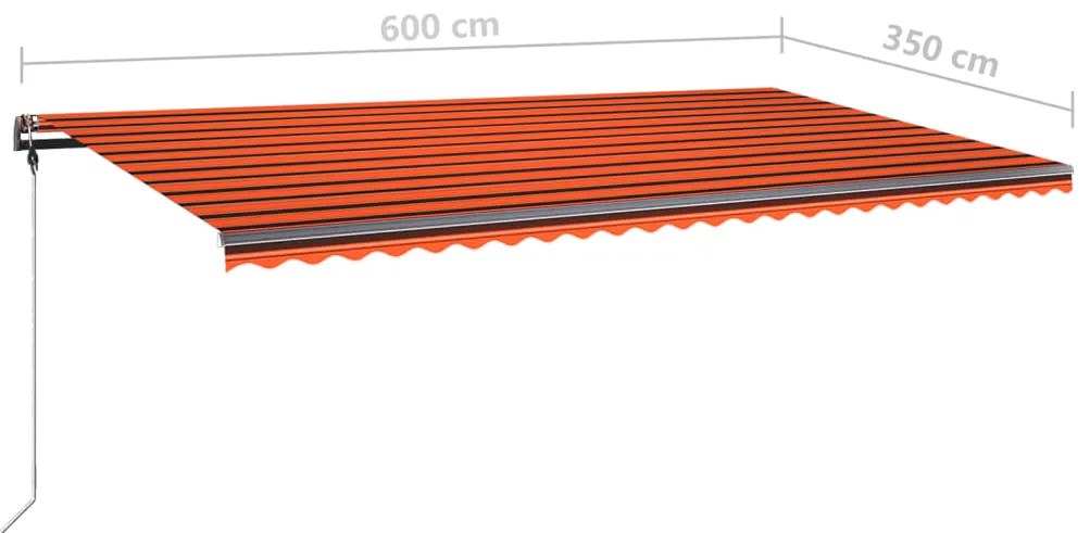 Toldo retrátil manual com LED 600x350 cm laranja e castanho