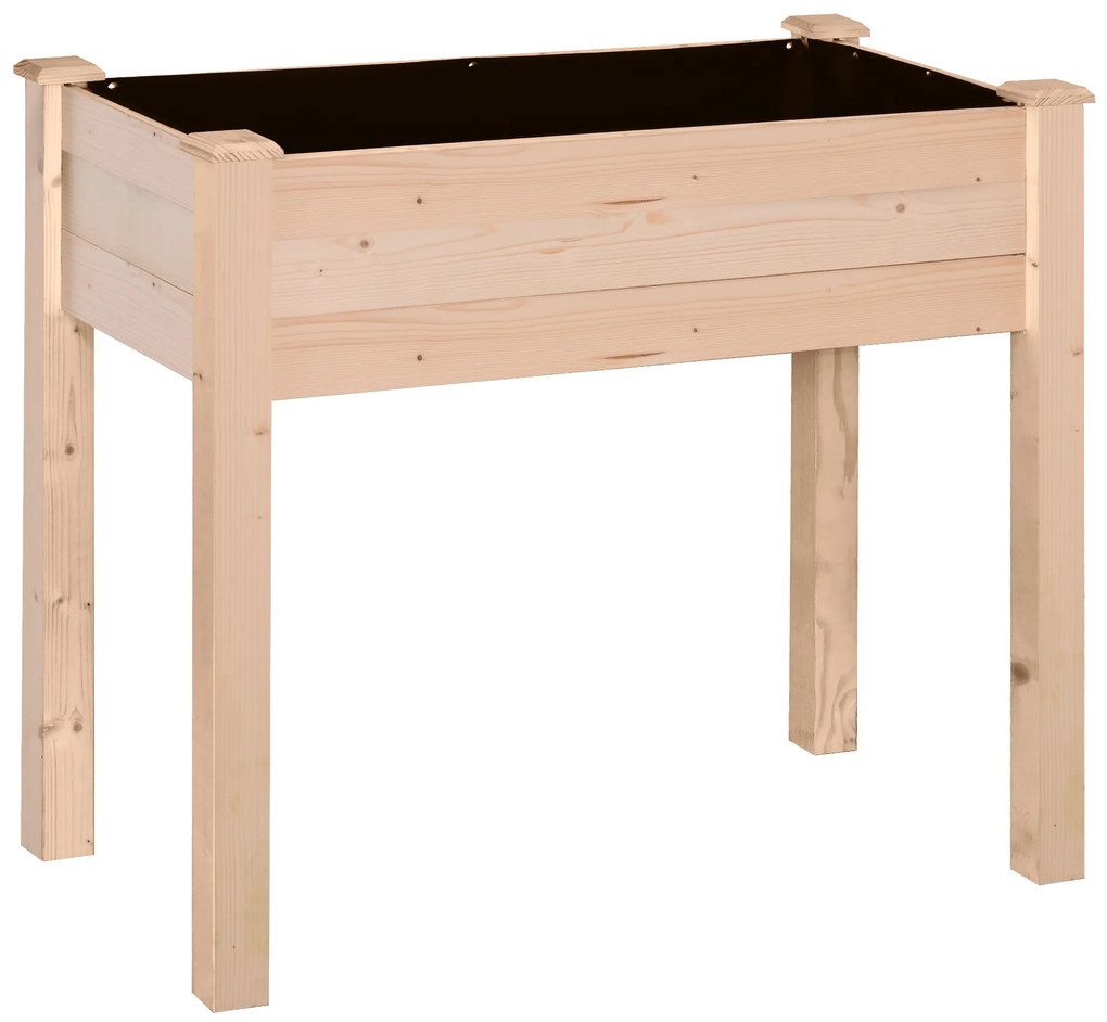Outsunny Horta Elevada de Madeira com Tecido não Tecido e 4 Orifícios de Drenagem para Cultivo 86x46x76cm Madeira | Aosom Portugal