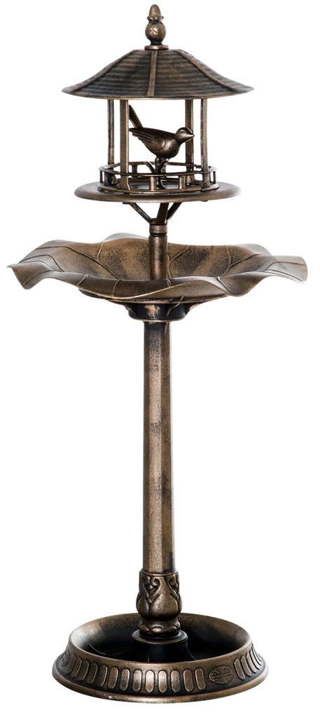 Outsunny Banho de Pássaros Bebedouro para Pássaros e Jardineira 3 em 1 Ø 50x113 cm Polipropileno Bronze Antigo | Aosom Portugal