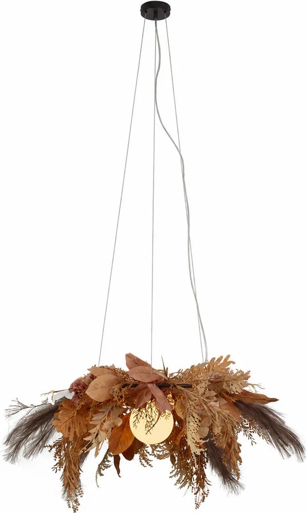 Pendente Japandi Preto com Flores Bege e Vidro Branco - Flower Power