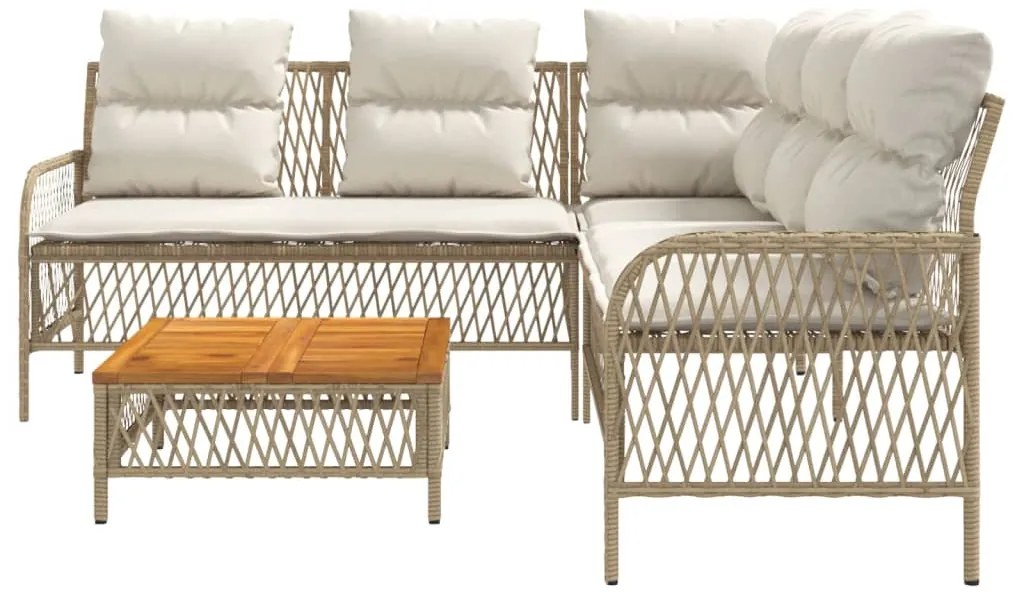 2 pcs conjunto de sofás p/ jardim com almofadões vime PE bege