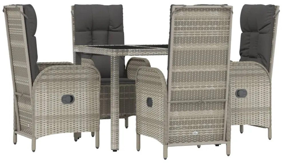 5 pcs conjunto de jantar p/ jardim c/ almofadões vime PE cinza