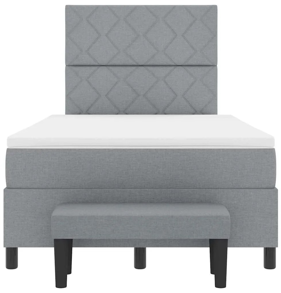 Cama Box Spring com Colchão e Banco Cinza Claro 120x190 cm Tecido