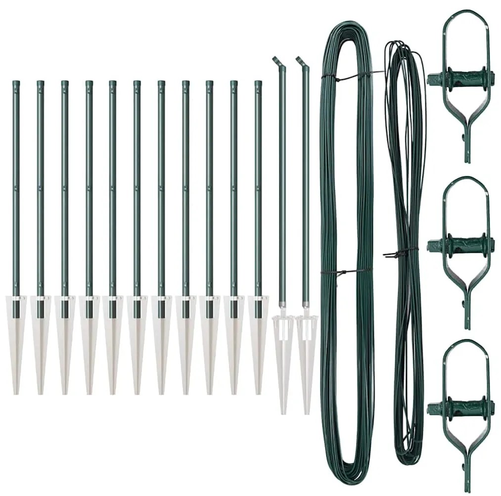 Conjunto de Postes de Cerca com Espeto 13 pcs Verde Ø32mm 60 cm