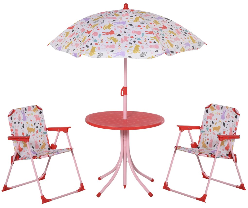 Outsunny Conjunto de Mesa e Cadeiras de Exterior Conjunto de Piquenique Dobrável para Jardim Conjunto de Mesa com Chapéu de Sol Ajustável 100-125 cm e Proteção Solar Vermelho