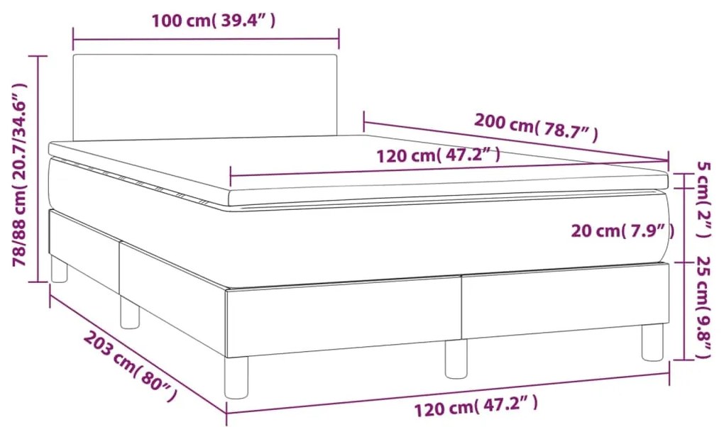 Cama box spring c/ colchão/LED 120x200 cm veludo rosa