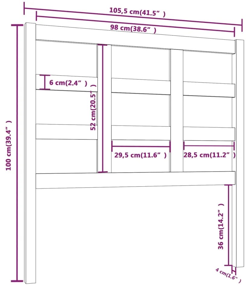 Cabeceira de cama 105,5x4x100 cm pinho maciço preto