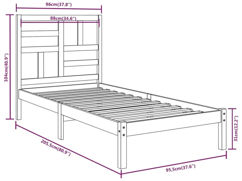 Estrutura de cama 90x200 cm madeira maciça branco