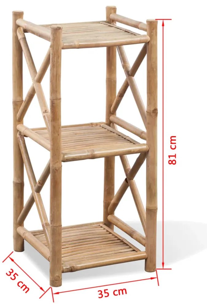 Estante de bambu quadrada com 3 prateleiras