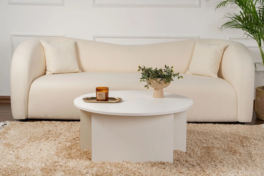 Mesa de Centro Moira - Branco Madeira - Ø90x41 cm